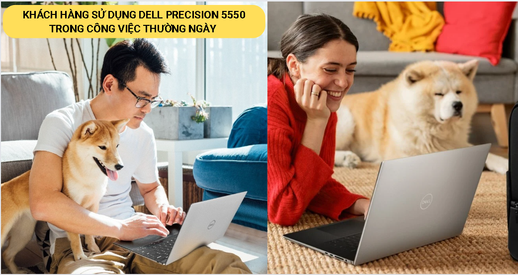 Khách hàng sử dụng Dell Precision 5550 trong không gian làm việc hiện đại